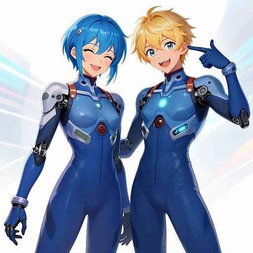 Futuristic Anime Duo in High-Tech Suits