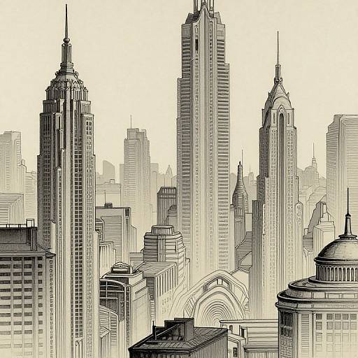 Futuristic Cityscape Ink Wash Art