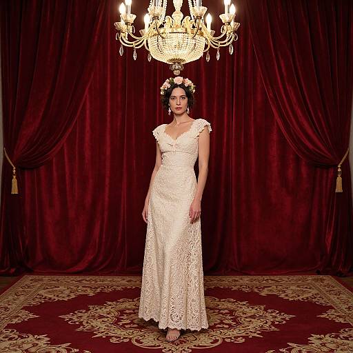 Elegant Woman Beneath Grand Chandelier