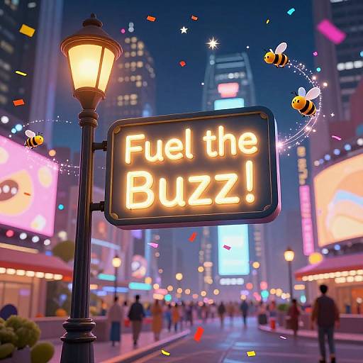 Photograph of a neon-lit street sign reading 