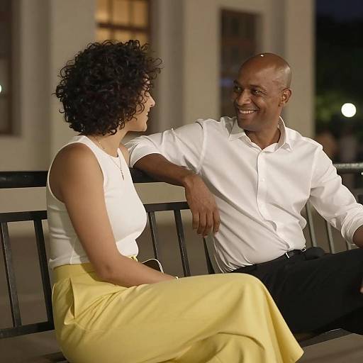 Couple Sitting and Smiling Outdoors at Night