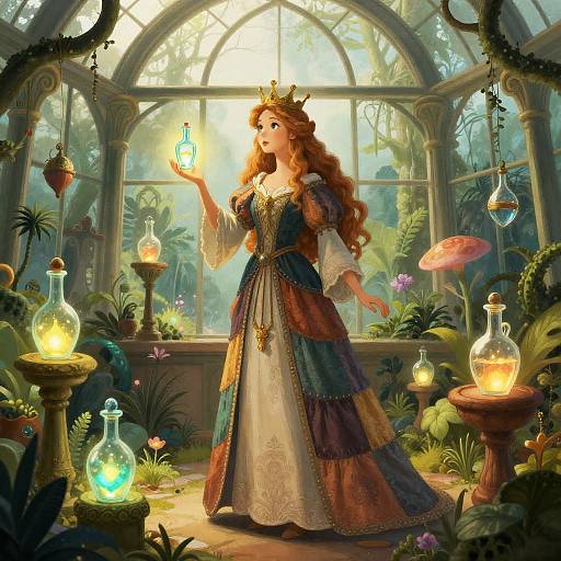 Whimsical Fairy Queen in Enchanted Greenhouse
