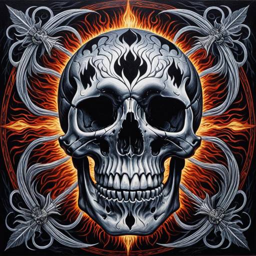 Symmetrical Skull Painting with Black Flames Symmetrical Skull Painting with Black Flames
