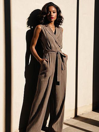 Cinematic Fashion: Taupe Striped Jumpsuit