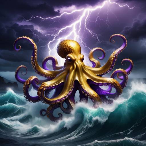 Giant Octopus with Lightning Storm