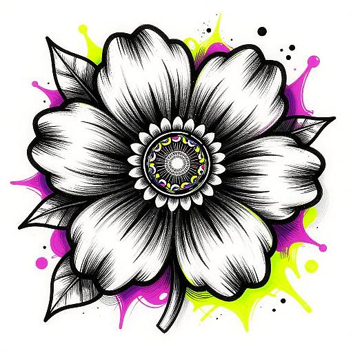 Bold Neon Floral Street Art