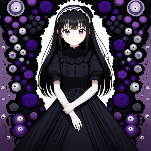 Illustration of Akemi homura (black dress), mahou shoujo madoka magica in the style of Todding