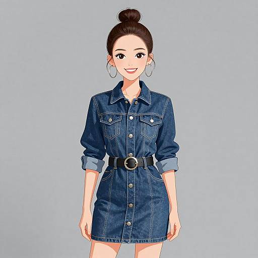 Chic Woman in Denim Mini Dress