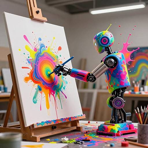 Vibrant Robotic Arm Painting Surrealism