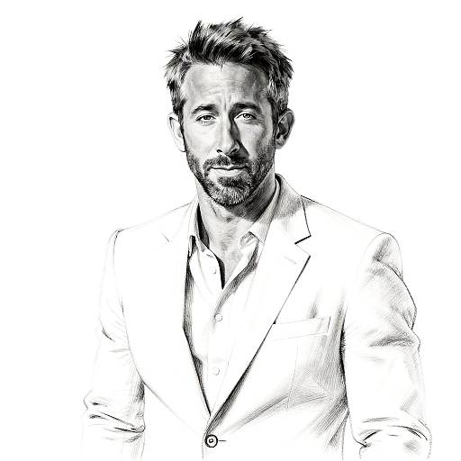 Charcoal Sketch of Man in White Suit