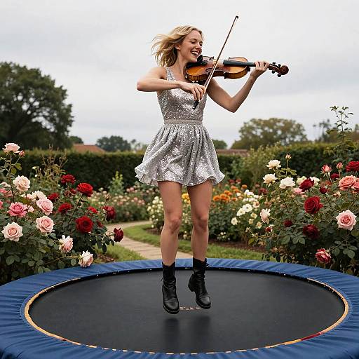 Violinist Joy in Rose Garden