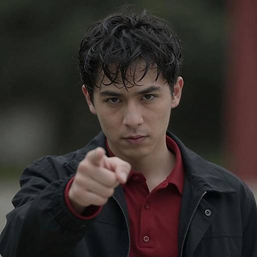 Intense Young Man Pointing at Camera