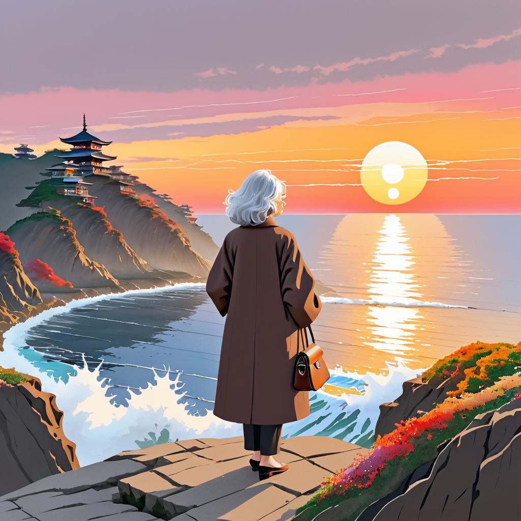 Elegant Elderly Woman at Sunset