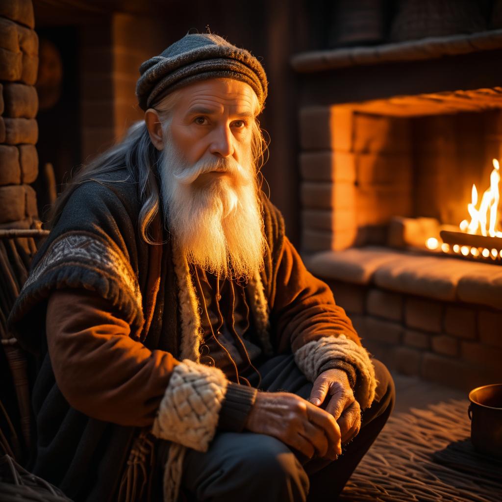 Mysterious Old Man by Firelight