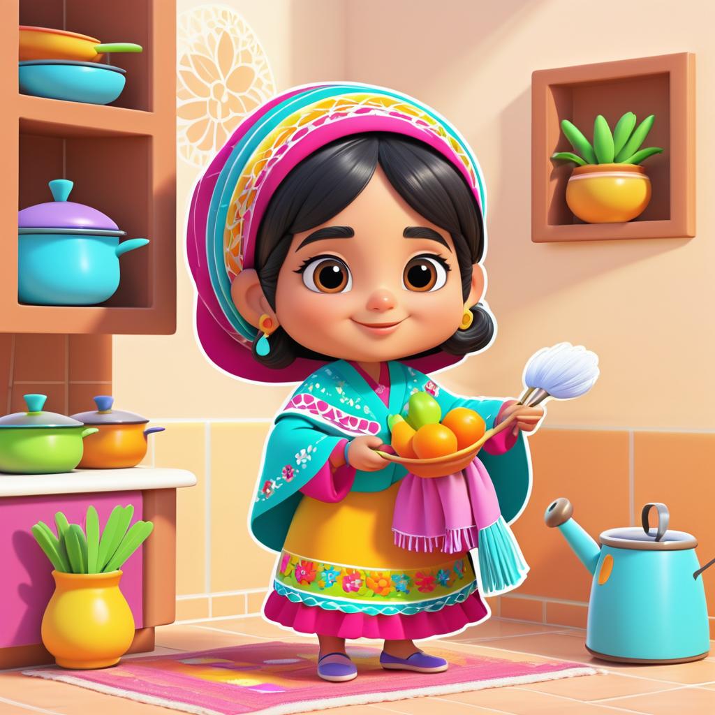 Charming Chibi Grandma in Colorful Shawl