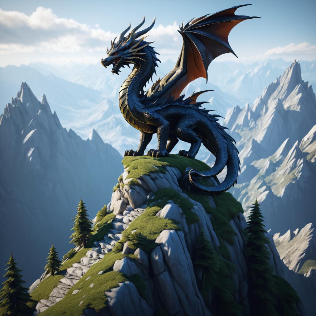 Ultra Realistic Dragon on Mountain Peak