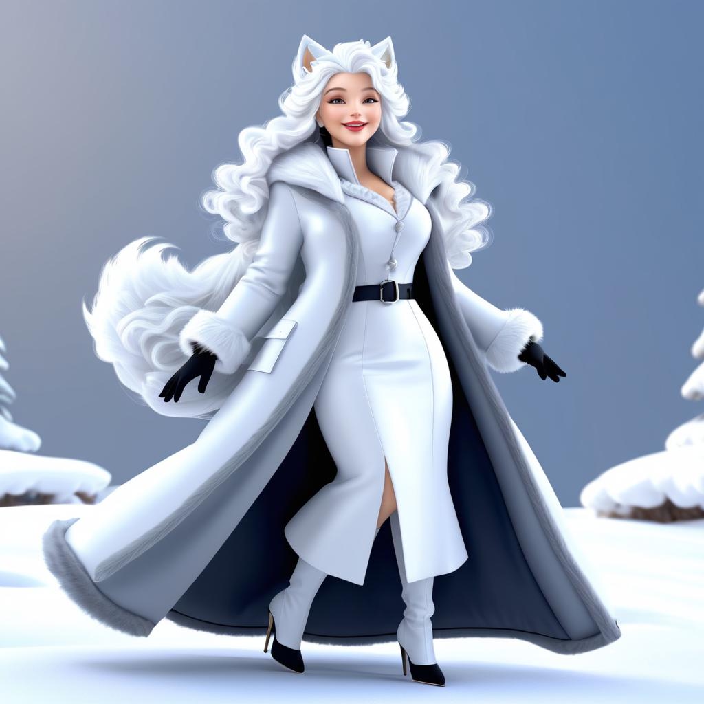 Elegant 3D Wolf with Winter Coat