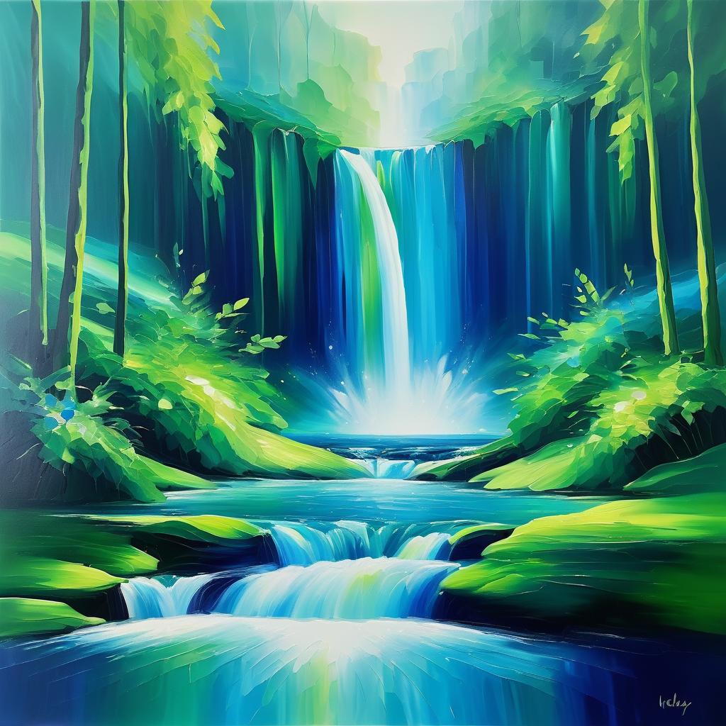 Serene Waterfall in Vibrant Abstract Colors