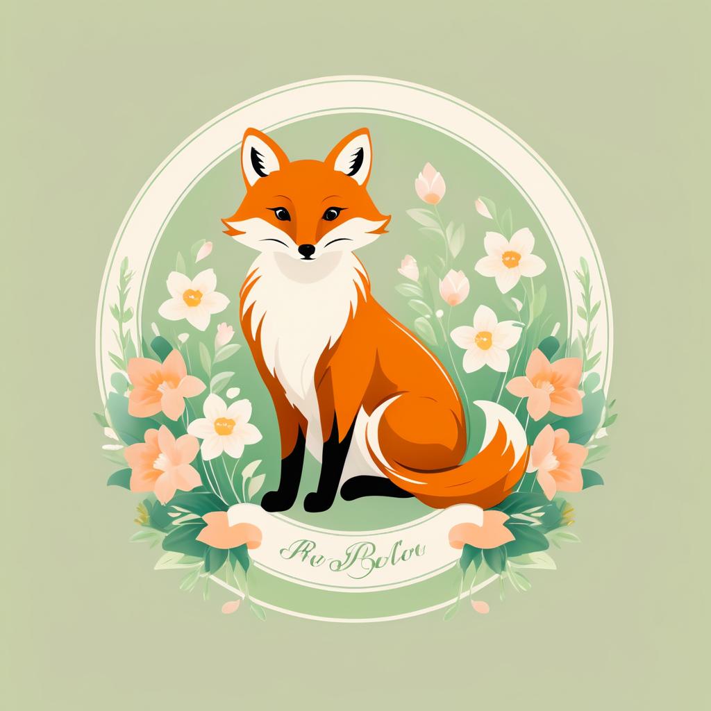 Whimsical Vintage Fox and Flowers Logo