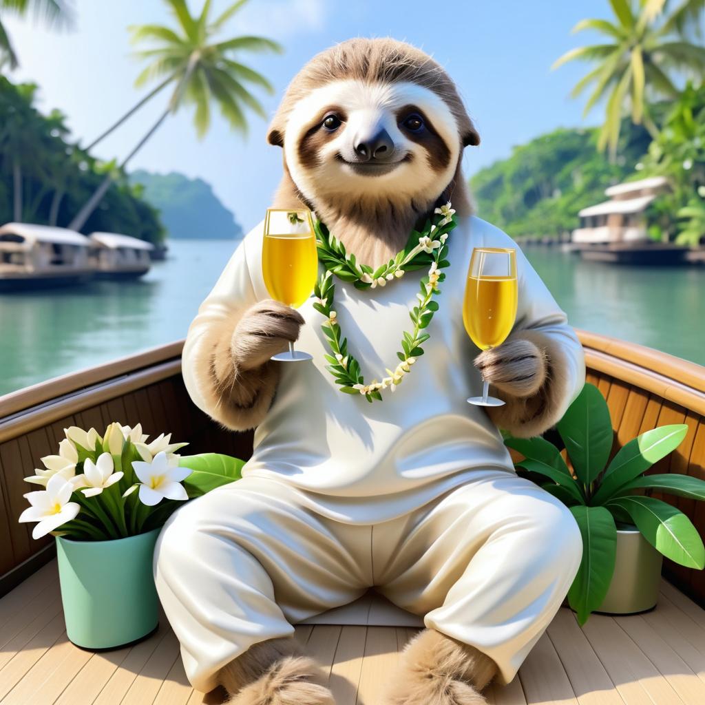 Chill Sloth Doing Yoga on a Boat