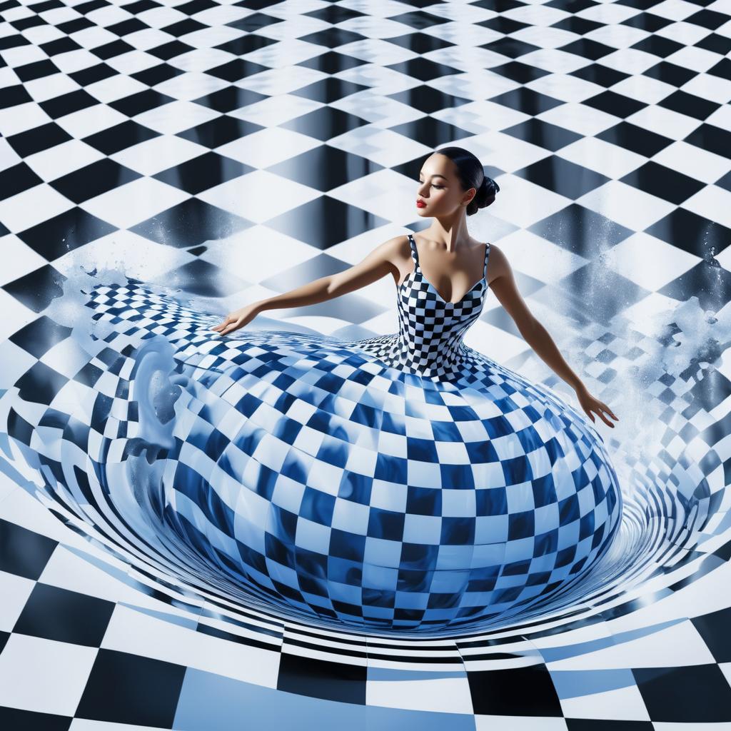 Surreal Ballerina in Checkerboard Liquid