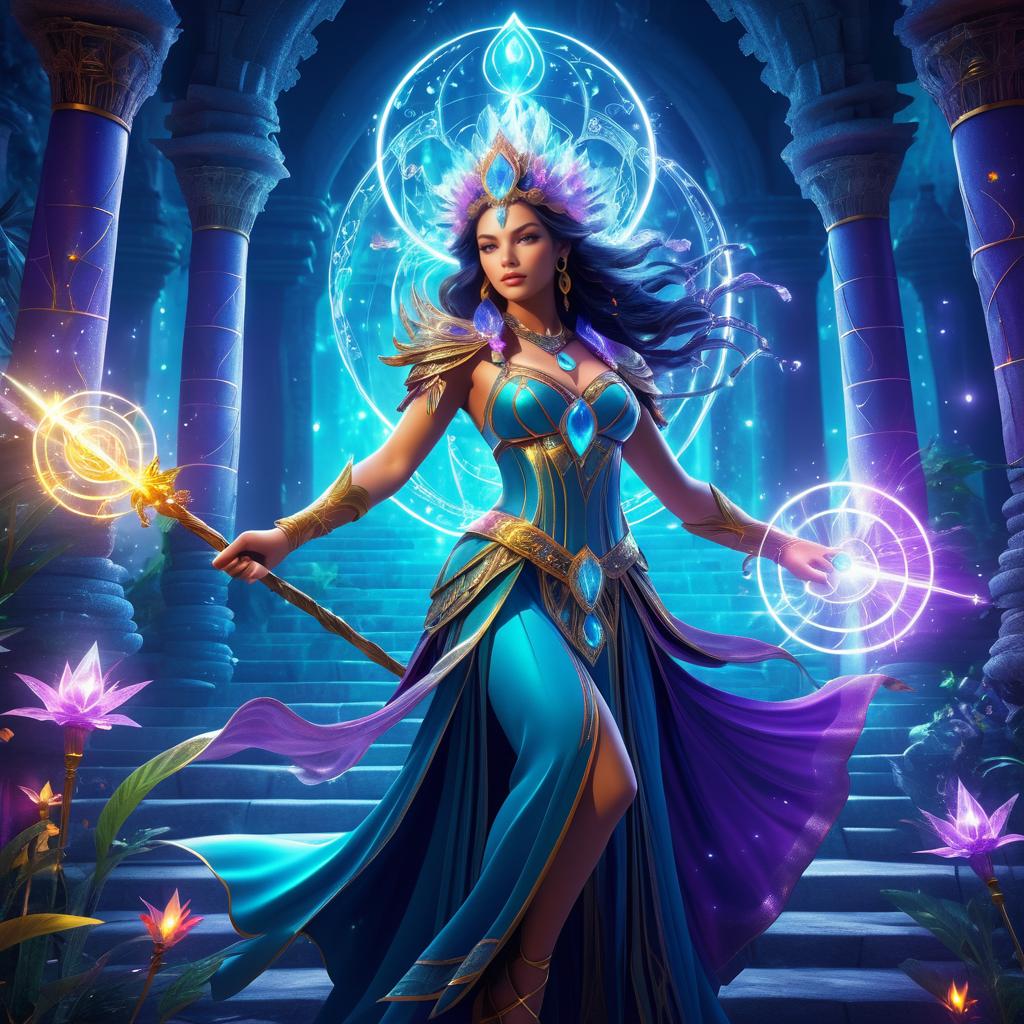 Mystical Sorceress in an Ancient Temple