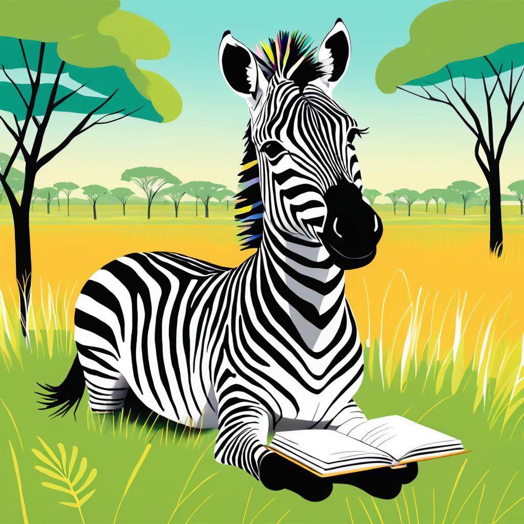 Zebra Artist in Vibrant Savannah Scene