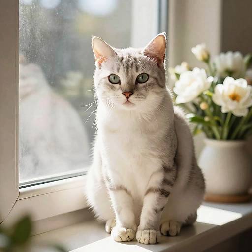 Graceful Spotted White Cat in Sunlight