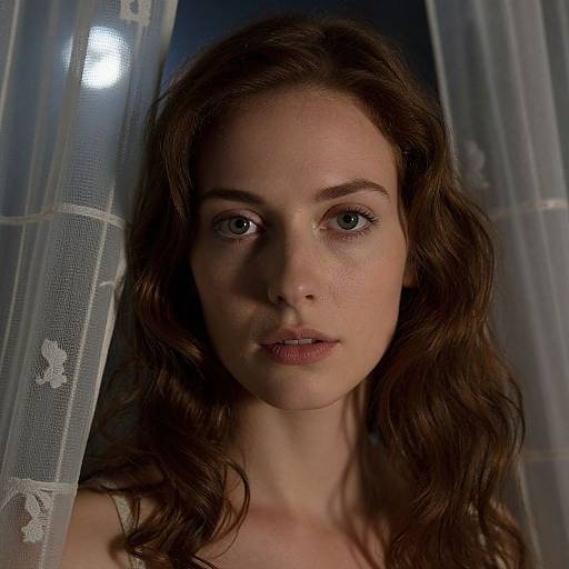 Close-up Portrait of Woman by Moonlit Curtains