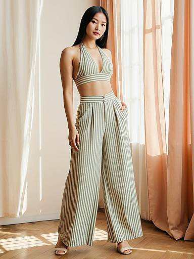 Woman in Striped Two-Piece Set