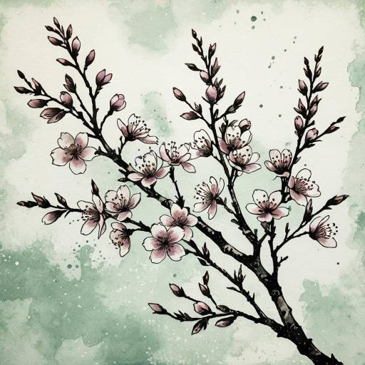 Ethereal Cherry Blossom Ink Wash Illustration