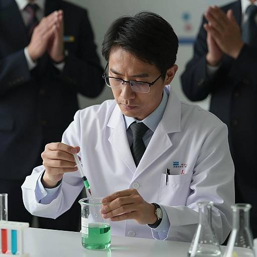 Scientist at Work with Green Liquid