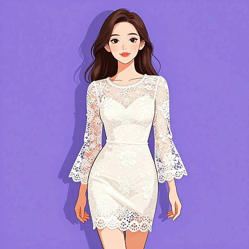 Romantic Woman in White Lace Dress