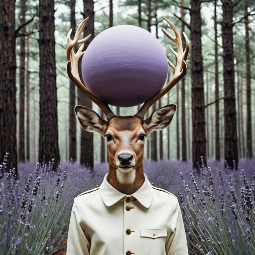 Surreal Deer with Spherical Helmet in Lavender Forest Surreal Deer with Spherical Helmet in Lavender Forest