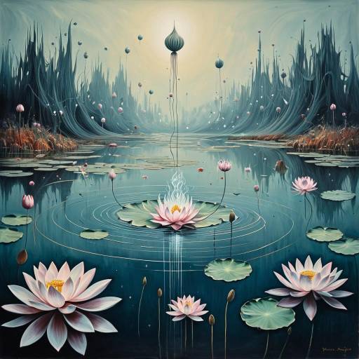 Surreal Floating Lotus Masterpiece Painting Surreal Floating Lotus Masterpiece Painting