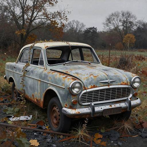 Vintage Car in Overgrown Autumn Lot
