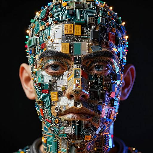 Futuristic AI Mosaic Cyberpunk Face