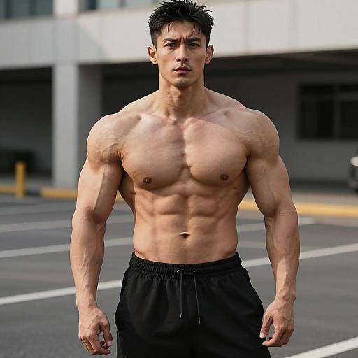 Confident Muscular Man in Urban Setting