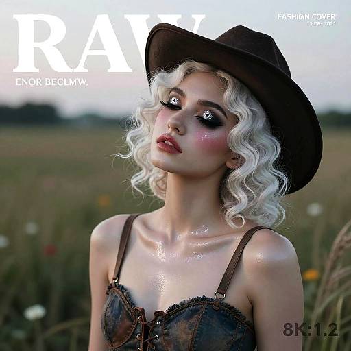 Fashion Portrait of Woman in Cowboy Hat