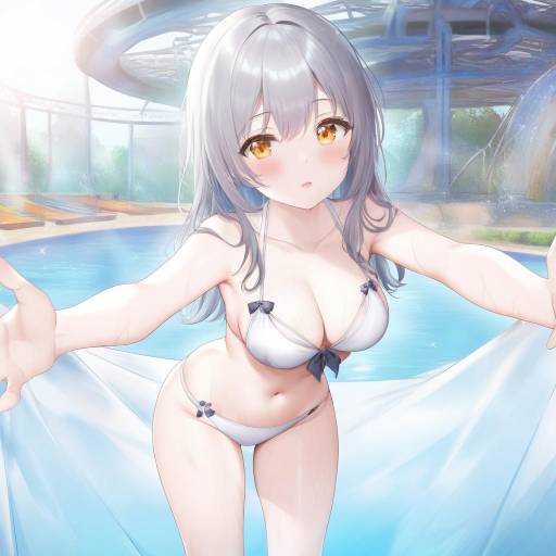 Anime Girl in White Bikini at Water Park