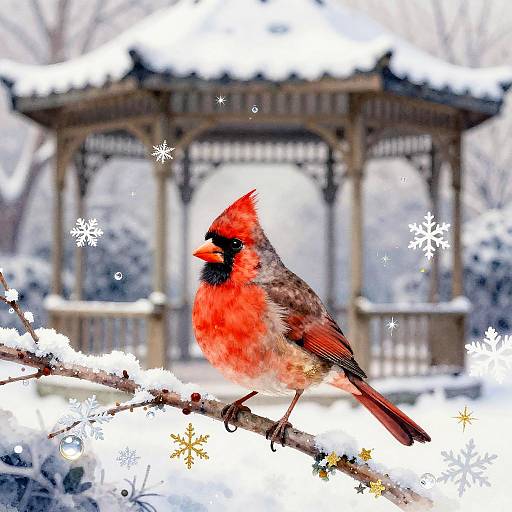 Watercolor Cardinal in Frosted Gazebo