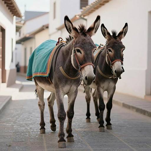 Charming Donkeys Trotting in Sunlit Street