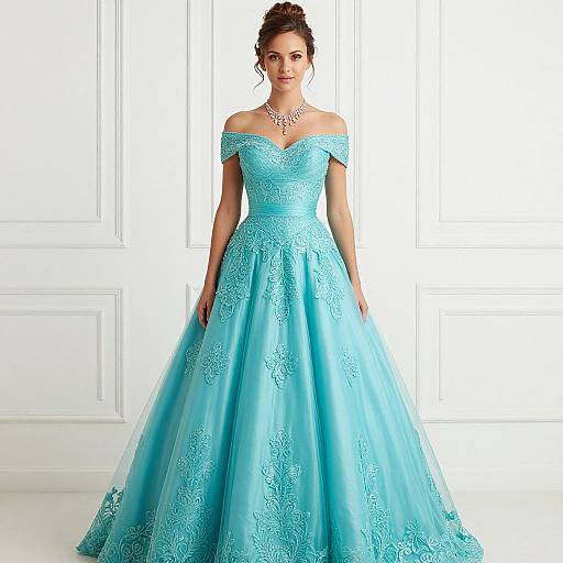 Elegant Woman in Turquoise Ball Gown