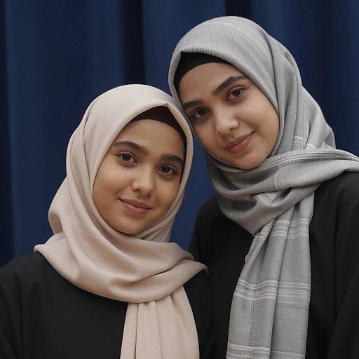 Portrait of Two Women in Striped Hijabs