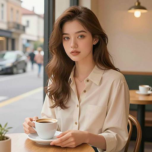 Young Woman in Café Illustration