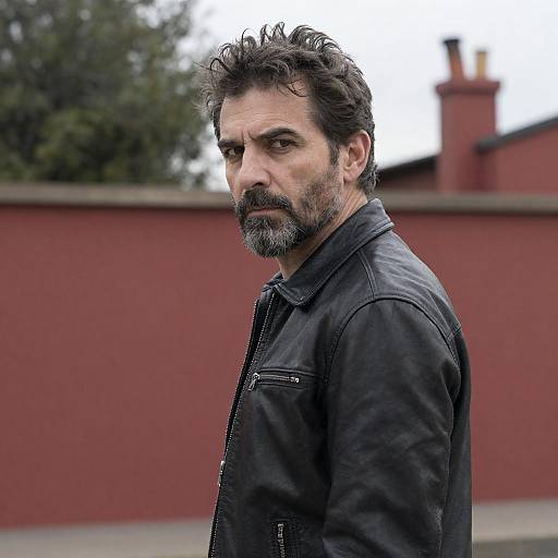 Serious Man in Leather Jacket Portrait