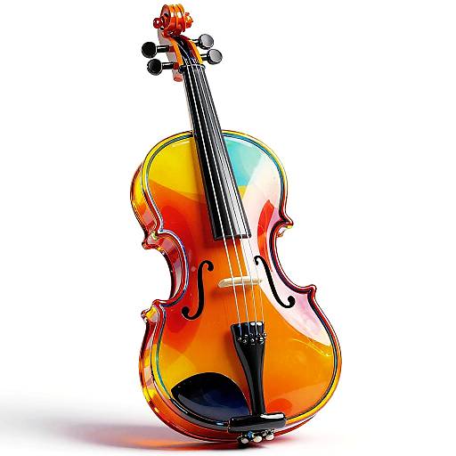 Stylized digital illustration of a vibrant, orange-brown violin with black fingerboard and pegs, set against a white background.