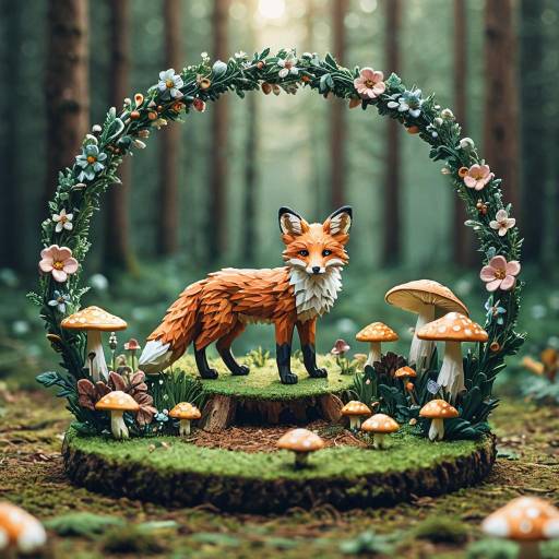 Fox Figurine in Fairy Mushroom Circle