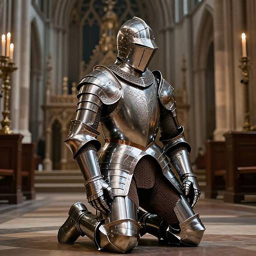 Kneeling Knight in Gothic Cathedral