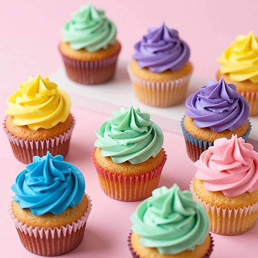 Vibrant Swirled Frosting Cupcake Display